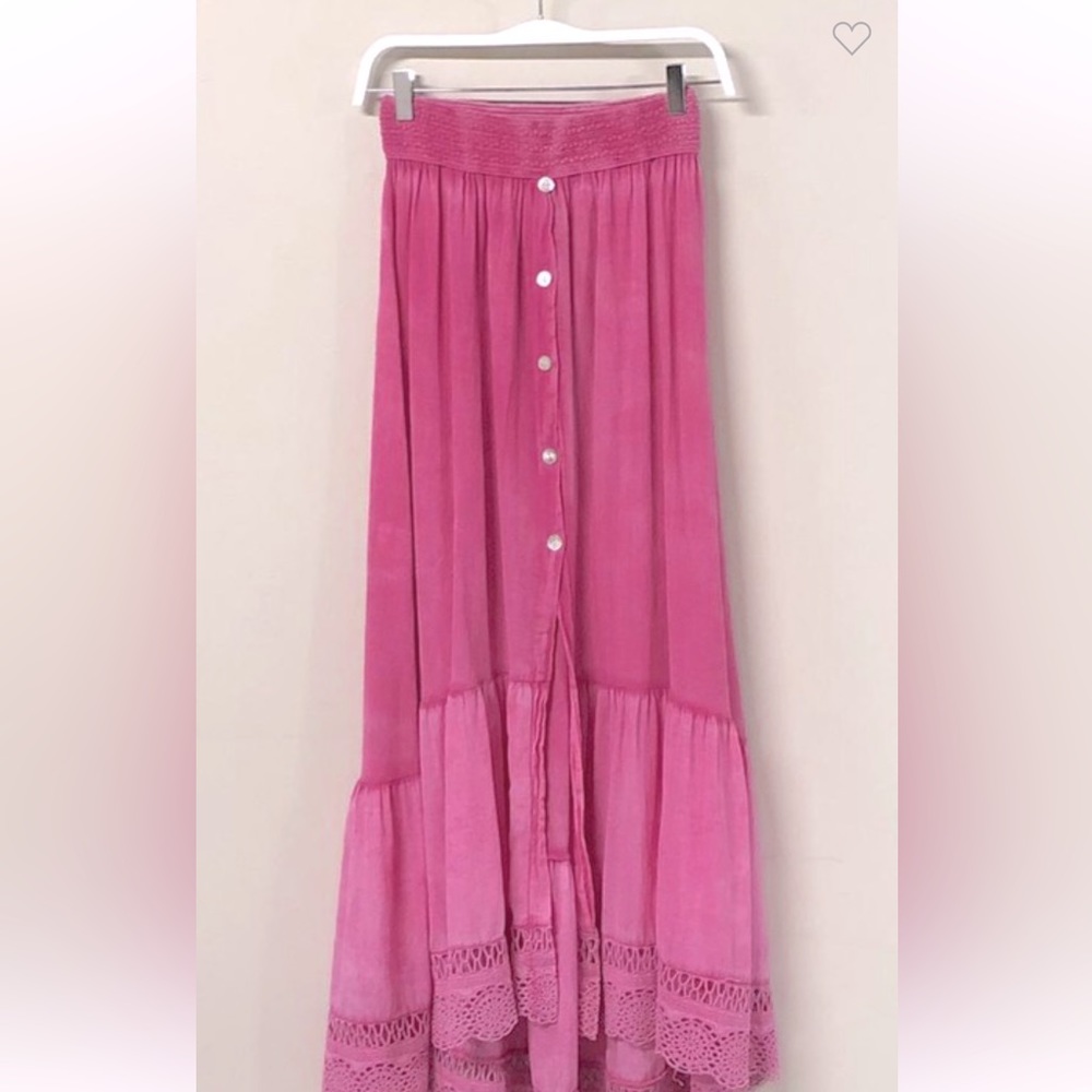 NEW BOHEMIAN BRAIDED ELASTIC WAIST LINEN COTTON PINK MAXI SKIRT - Picture 5 of 7